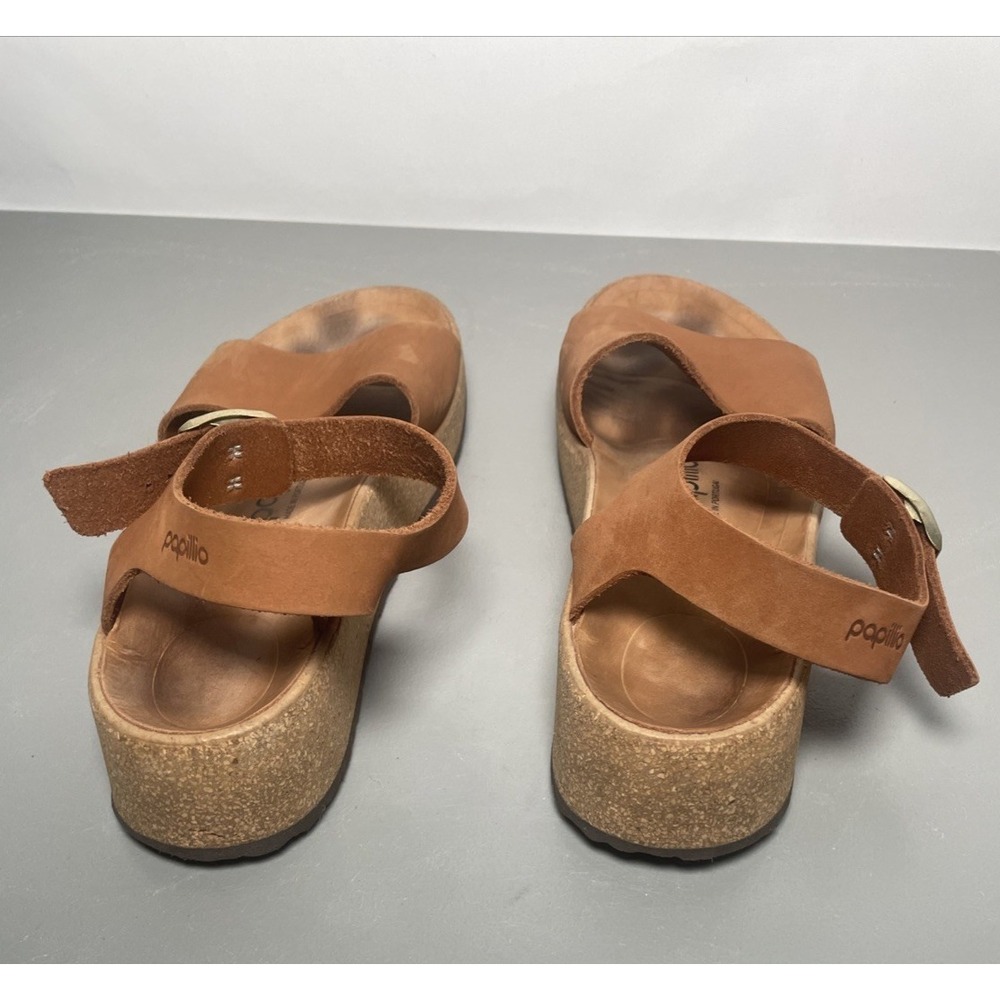 Papillio Birkenstock Glenda Cognac Nubuck Leather Platform Sandals Size 9 - Picture 4 of 9